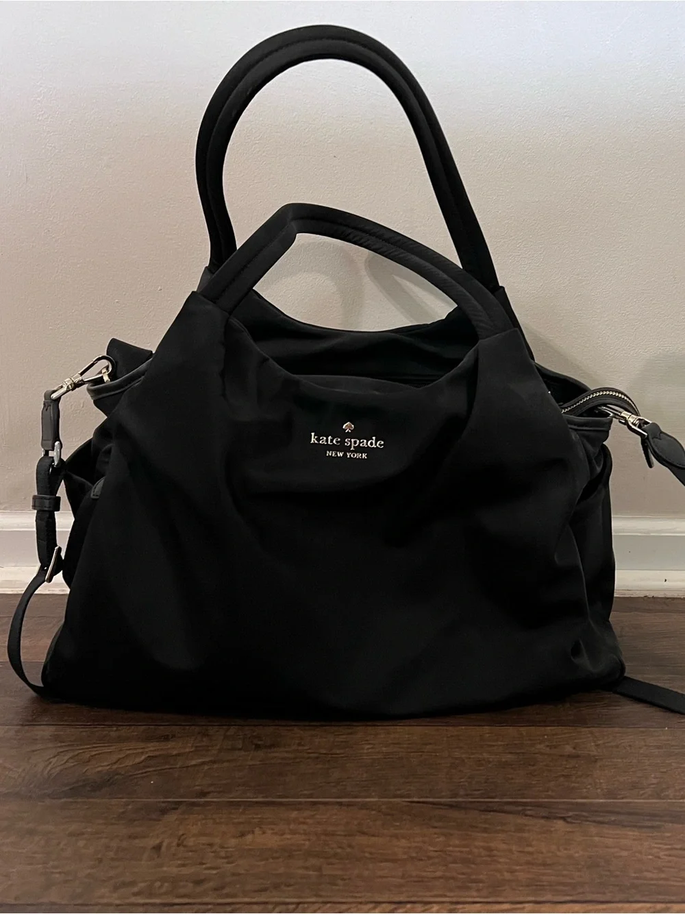 Kate Spade Black Diaper Bag with Dual Handles and Shoulder Strap